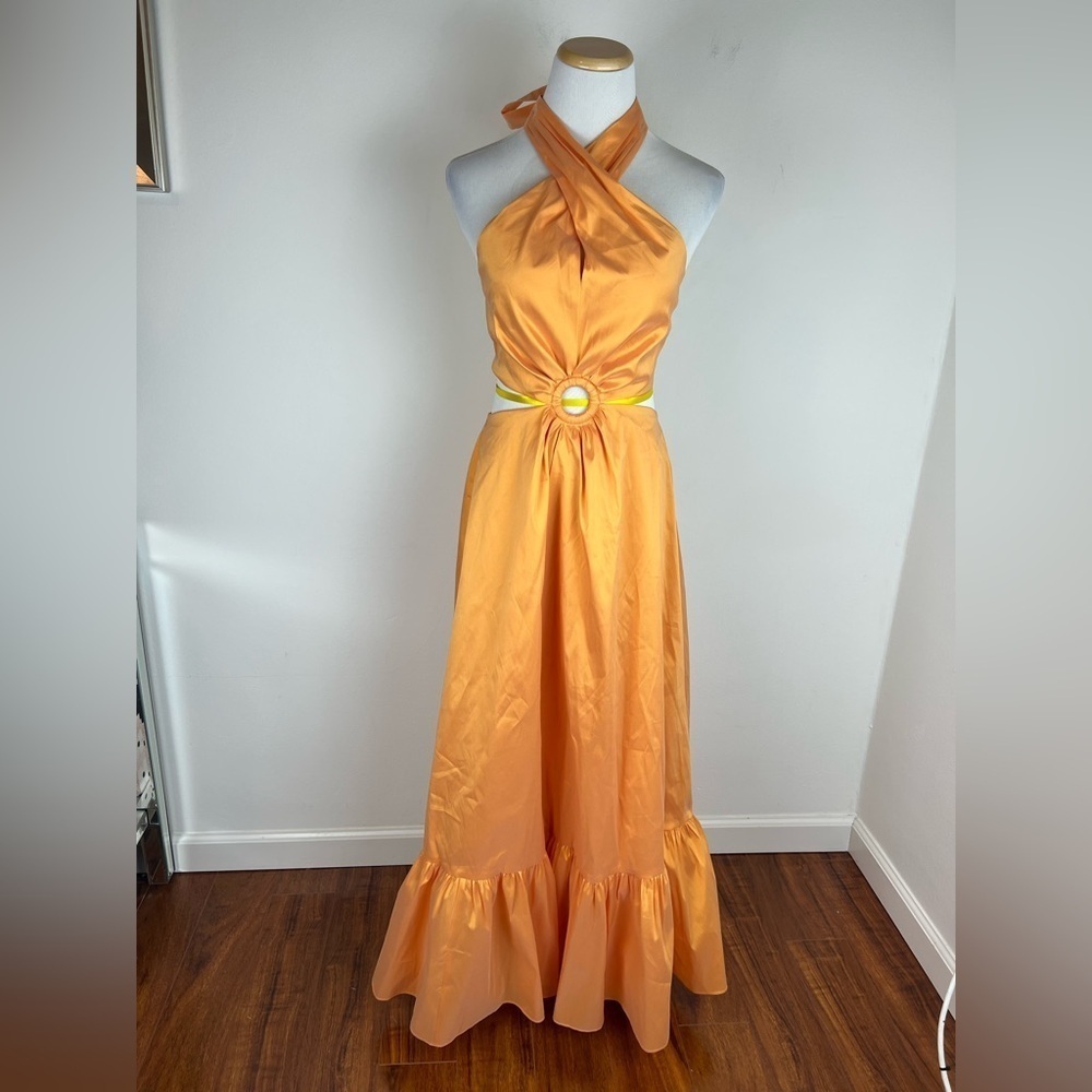 NWT J. Crew Collection taffeta O-ring cutout halter-neck maxi dress BP887 - Picture 5 of 13